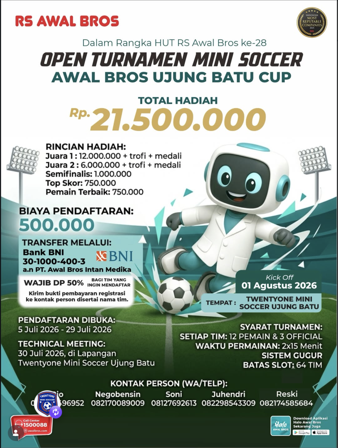 Open Turnamen Mini Soccer - Awal Bros Ujung Batu Cup